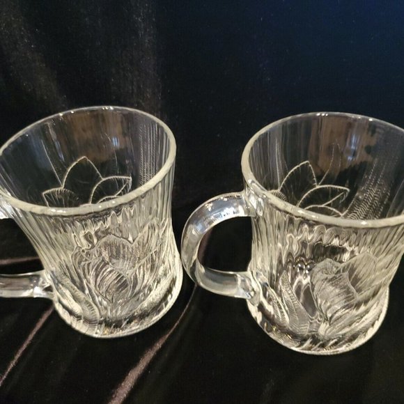 Arcoroc FRANCE Canterbury Crocus Glass Mugs Cups Coffee Tea Embossed 4” Set Of 4 - Picture 5 of 7